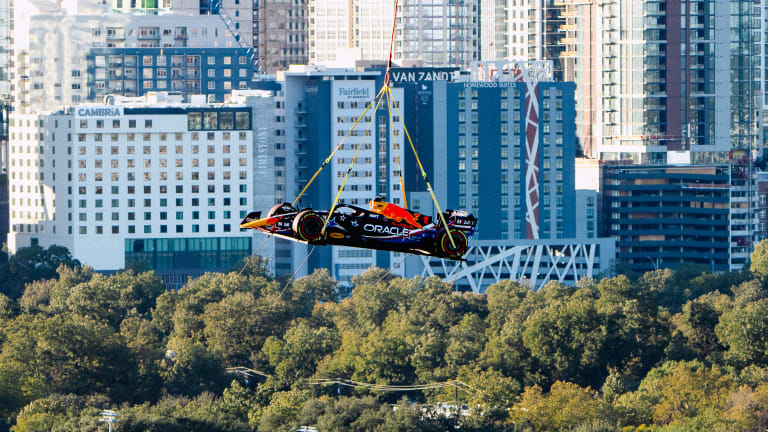 Max Verstappen's F1 racer flies through the air to COTA -- literally! (MUST-SEE VIDEO)